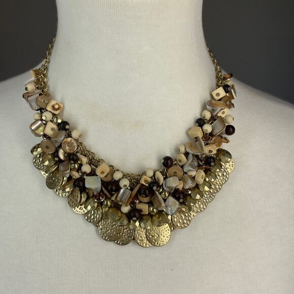Hammered Medallion Beaded Statement Necklace y2k NWT - Picture 11 of 15